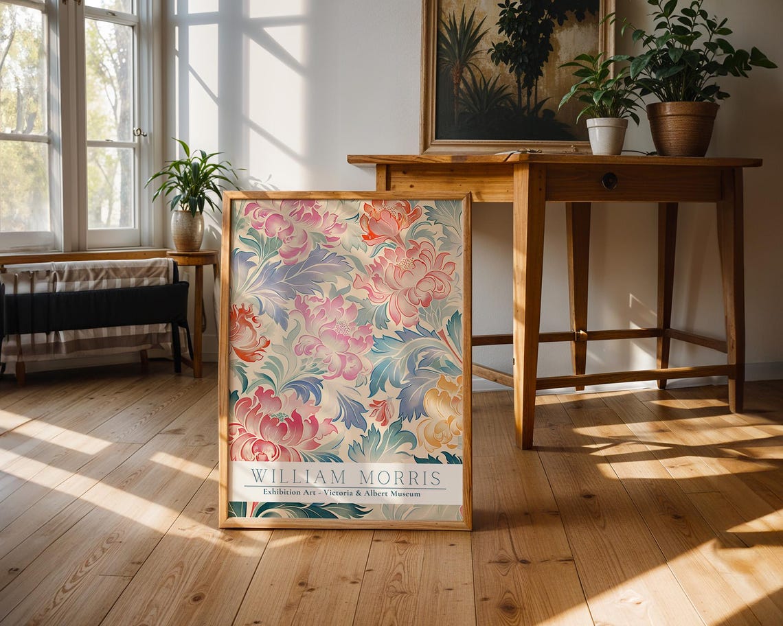 William Morris Pastel Peony Floral Victoria and Albert Museum Poster - Image 3