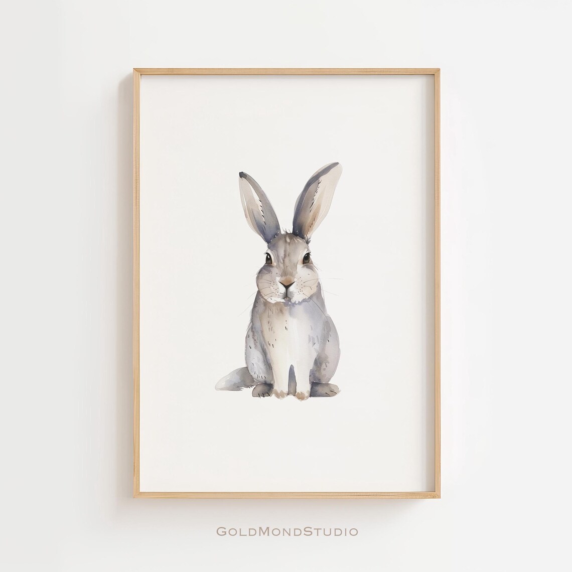 Sweet Grey Rabbit Watercolor Nursery Animal Portrait Wall Poster