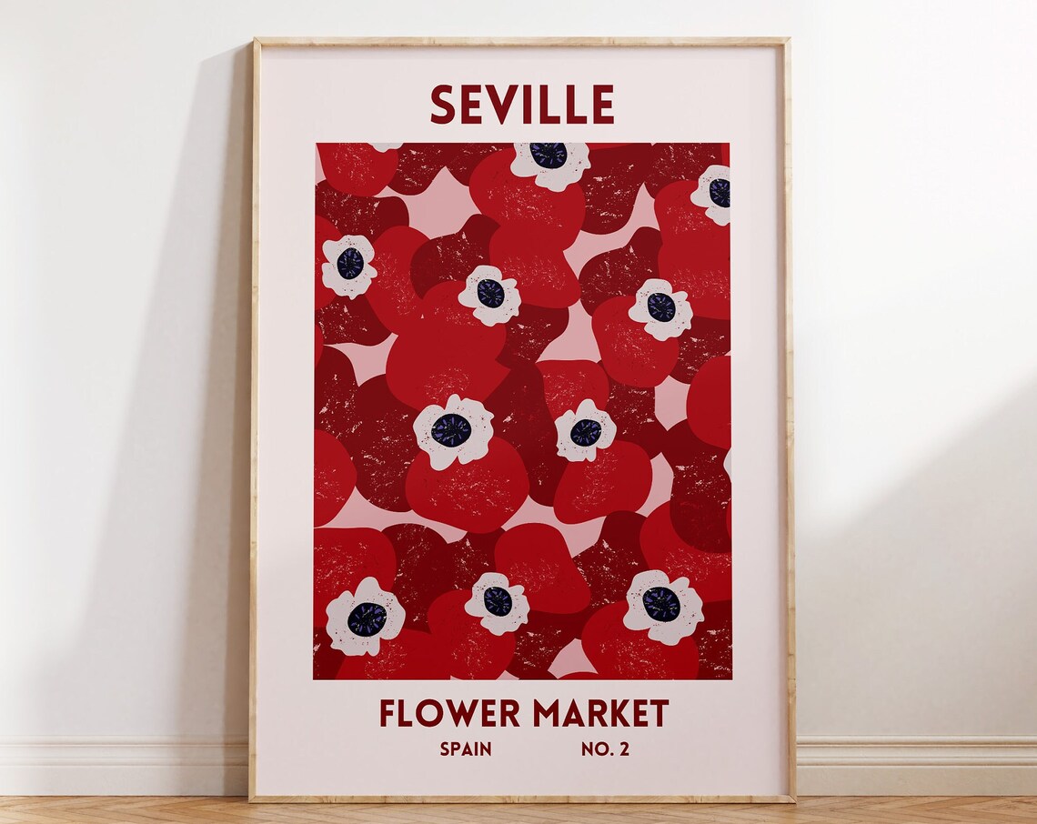 Seville Spain Flower Market Red Poppy Botanical Gallery Poster