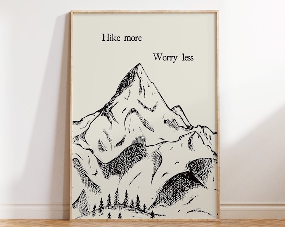 Hike More Worry Less Vintage Hiking Travel Poster