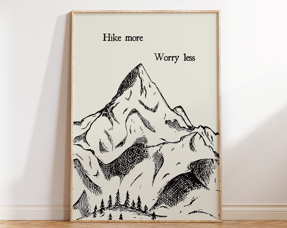 Hike More Worry Less Vintage Hiking Travel Poster