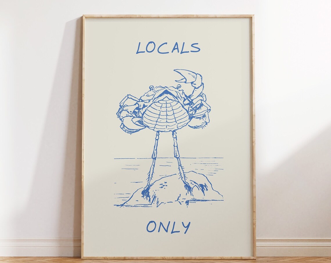 Funny Crab Print, Minimalist Coastal Poster