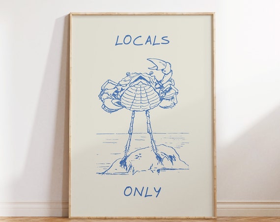 Funny Crab Print, Minimalist Coastal Poster