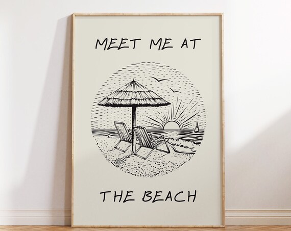 Meet Me At The Beach Engraved Circle Sunset Coastal Scene Poster