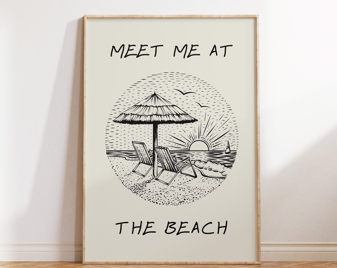 Meet Me At The Beach Engraved Circle Sunset Coastal Scene Poster