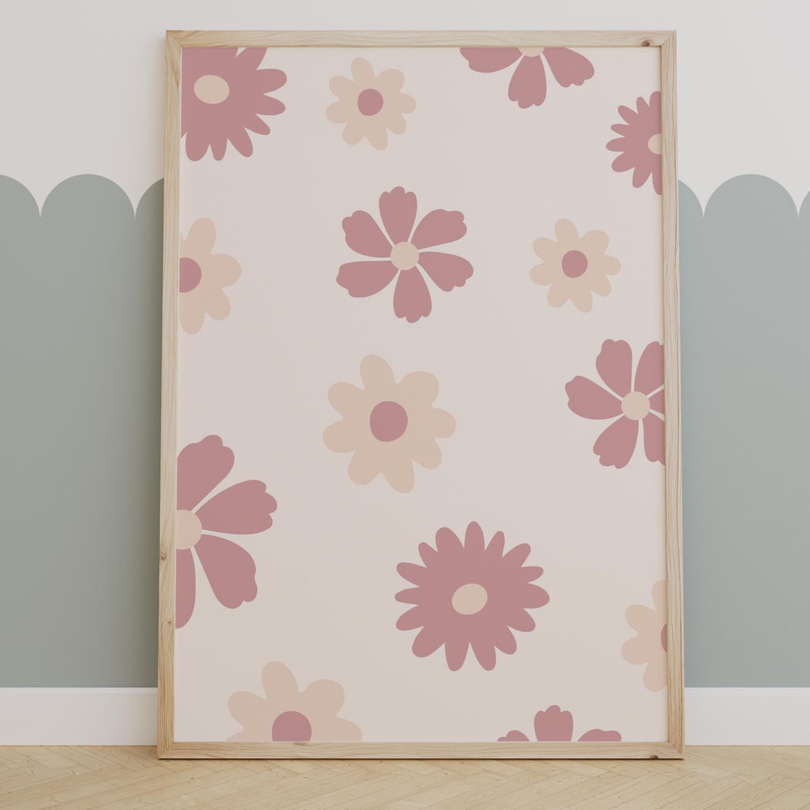 Scattered Pink Daisy Floral Pattern Minimalist Nursery Decor Poster