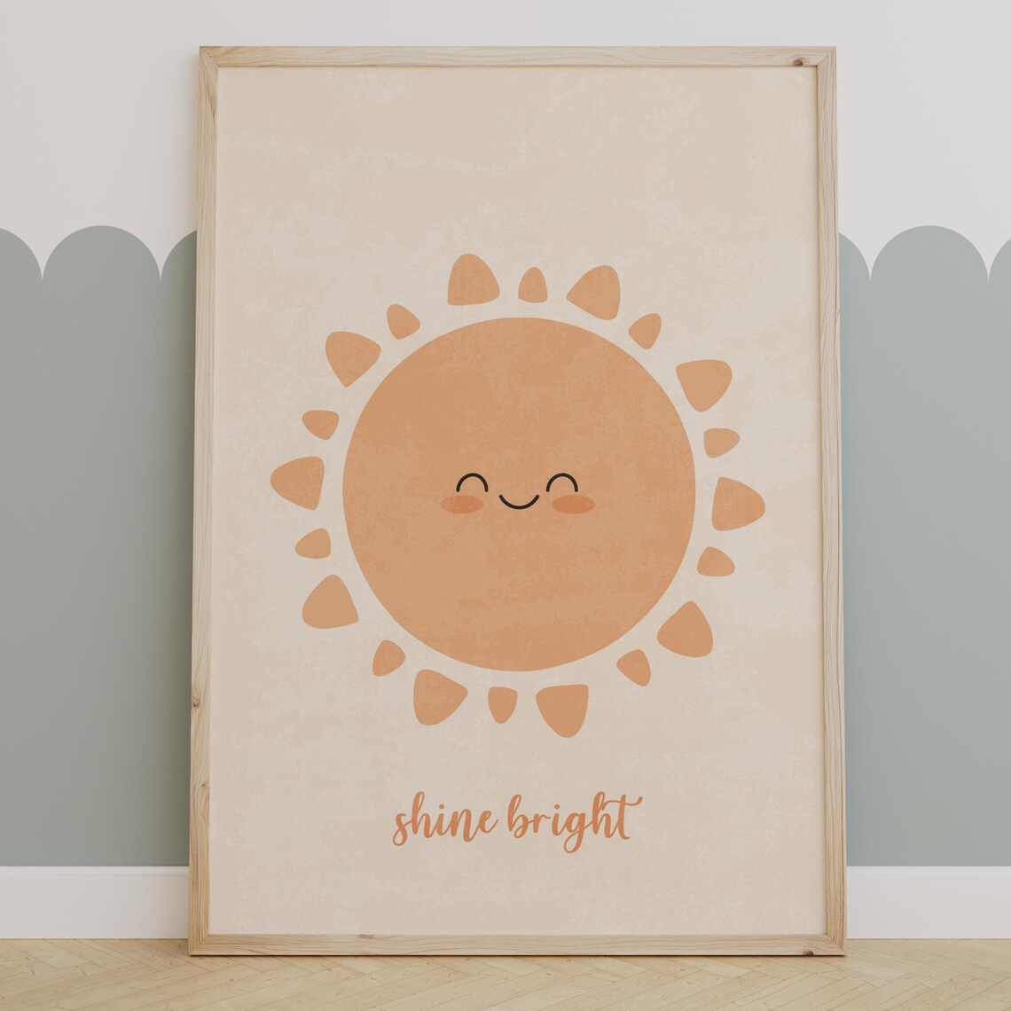 Cheerful Smiling Sun with Hand-Lettered Shine Bright Quote Poster