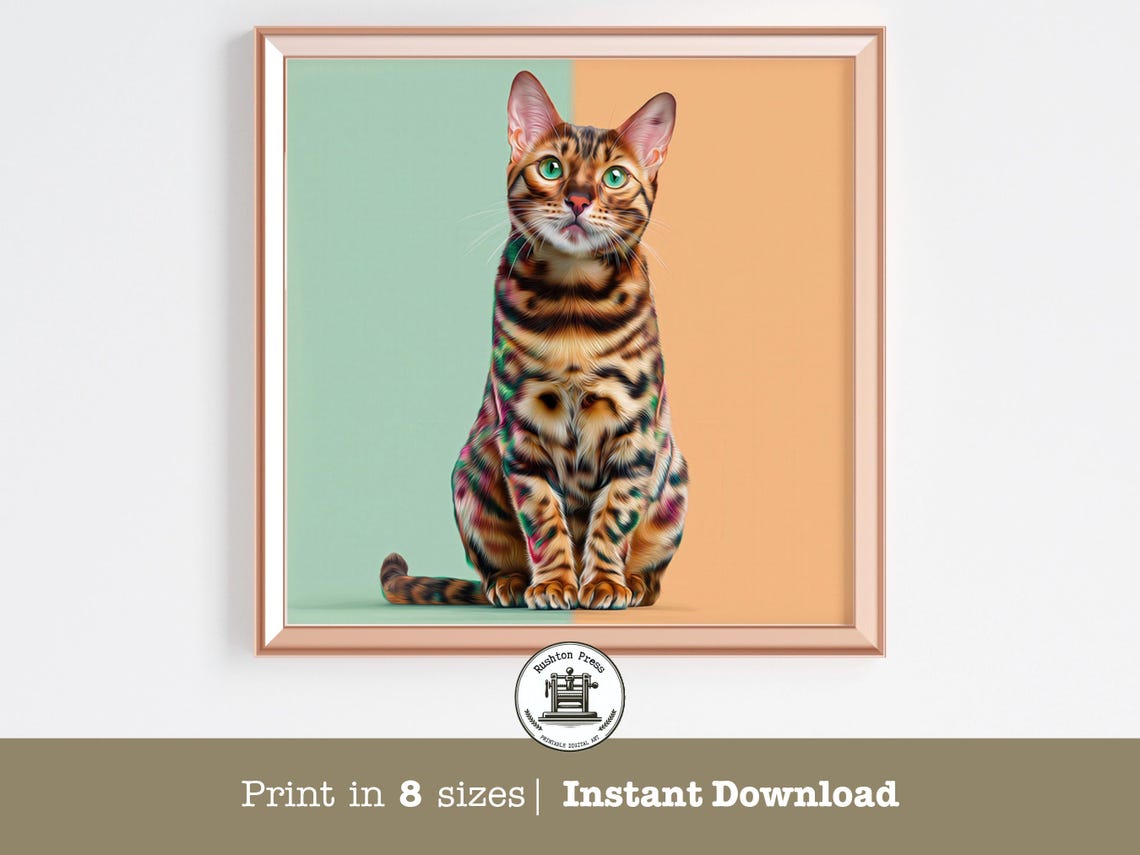Bengal Cat Pop Art Portrait Vivid Green Eyes Colorful Pet Poster