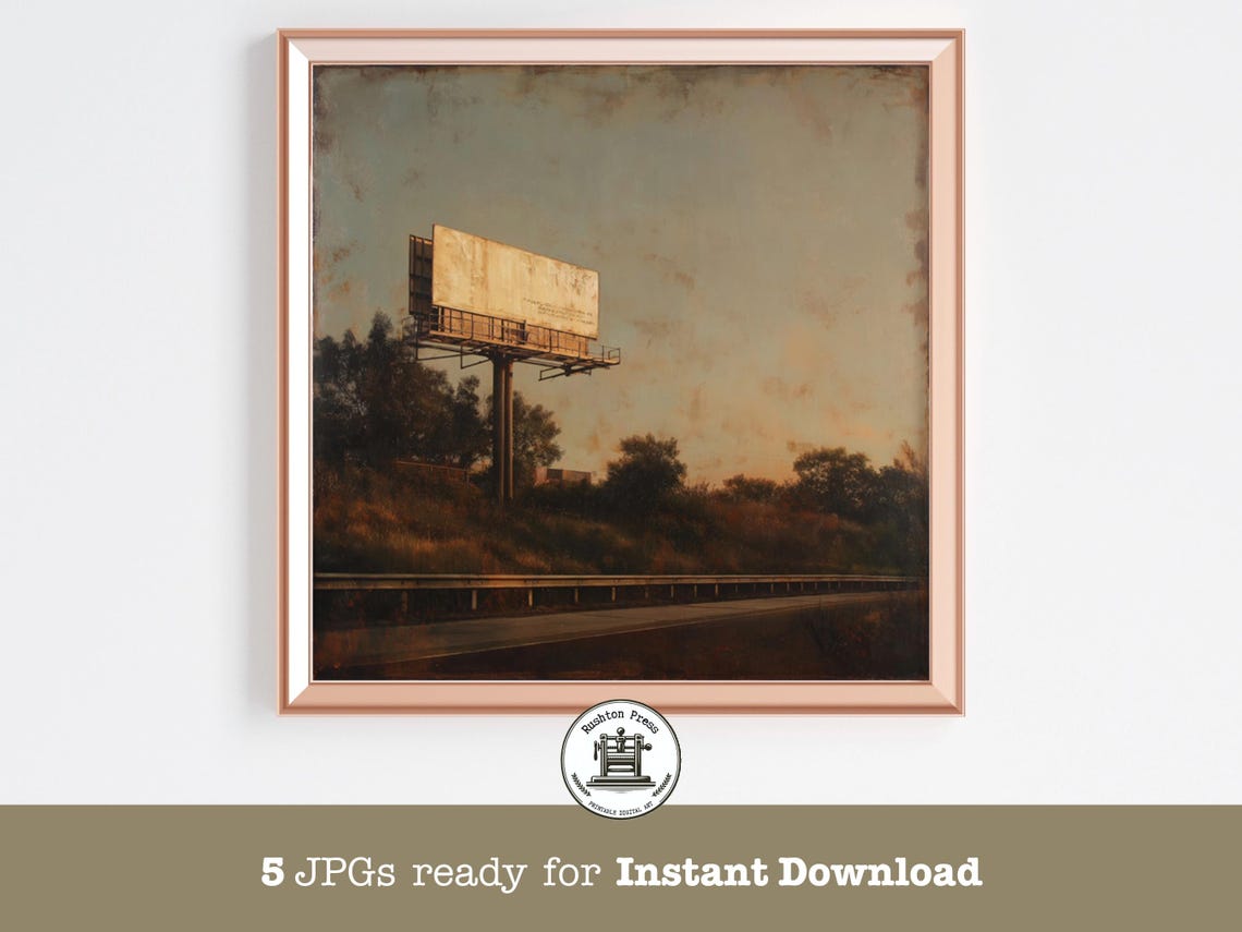 Empty Vintage Billboard By The Highway At Sunset Art Photo Print