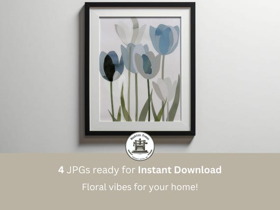 Baby Blue Tulips Print Floral Nursery Wall Art Set