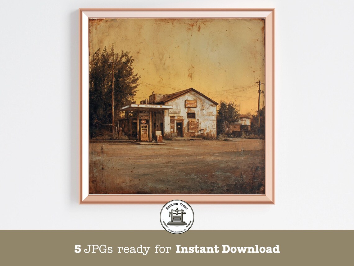 Abandoned Country Gas Station At Golden Hour Rustic Art Print