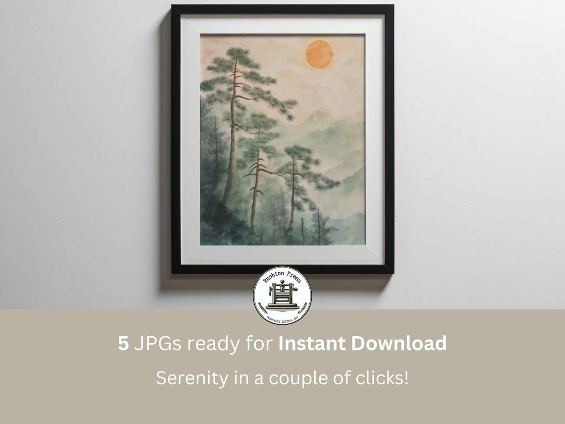 Japandi Forest Sun Print Wabi Sabi Zen Wall Art