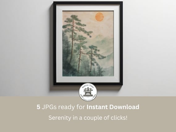 Japandi Forest Sun Print Wabi Sabi Zen Wall Art