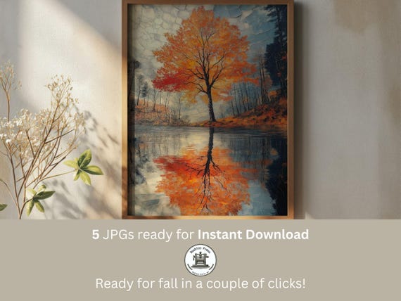 Abstract Fall Tree Landscape Painting Boho Autumn Wall Art