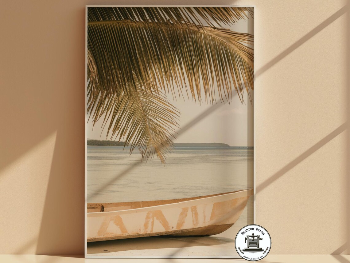 Neutral Beach Painting, Boho Tropical Art Print
