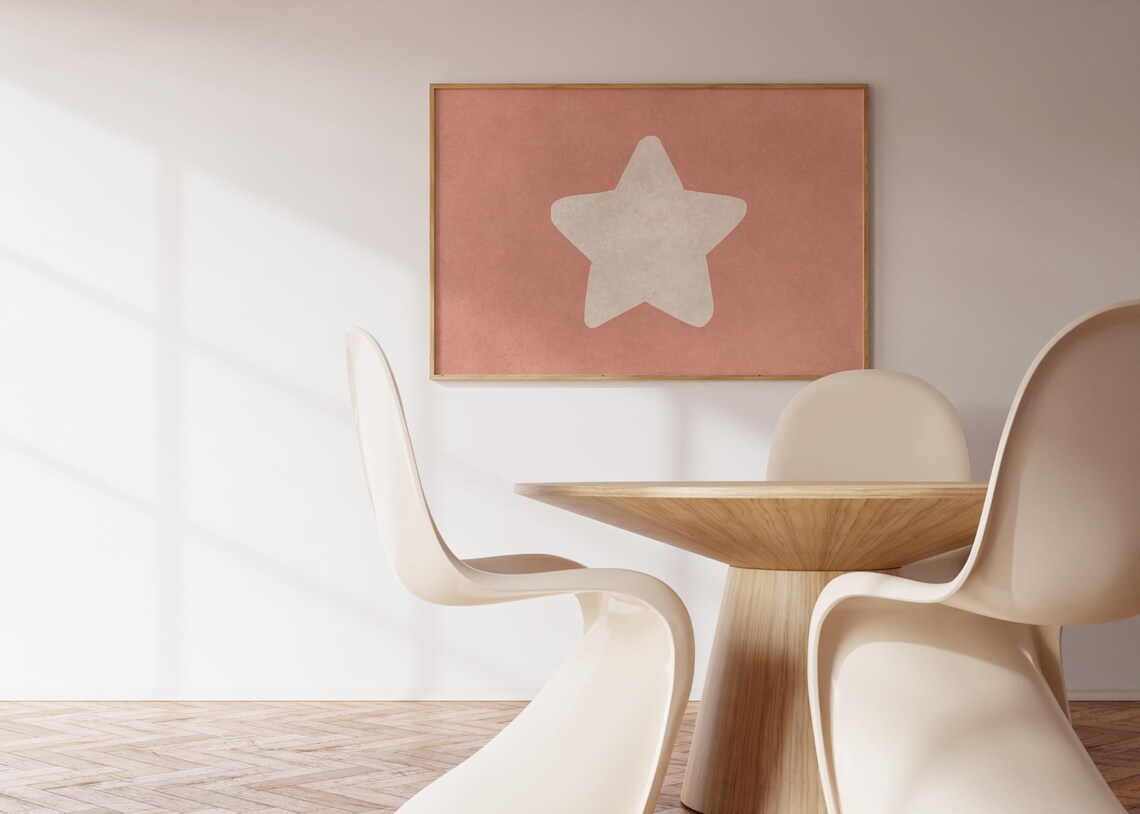 Handdrawn Beige Star Blush Pink Background Minimalist Art Poster