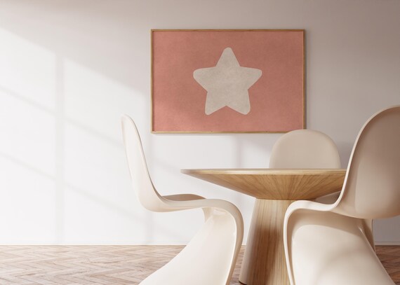 Retro Handdrawn Star Print Beige Pink Poster Trendy Bar Cart Decor