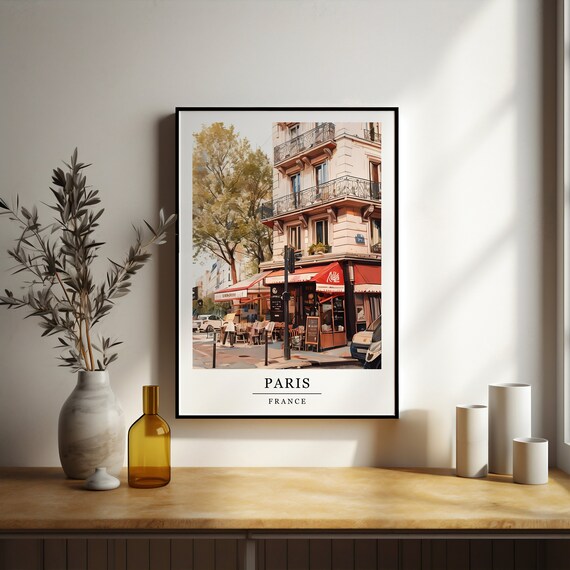 Charming Paris France Autumn Cafe Street Scene Travel Poster