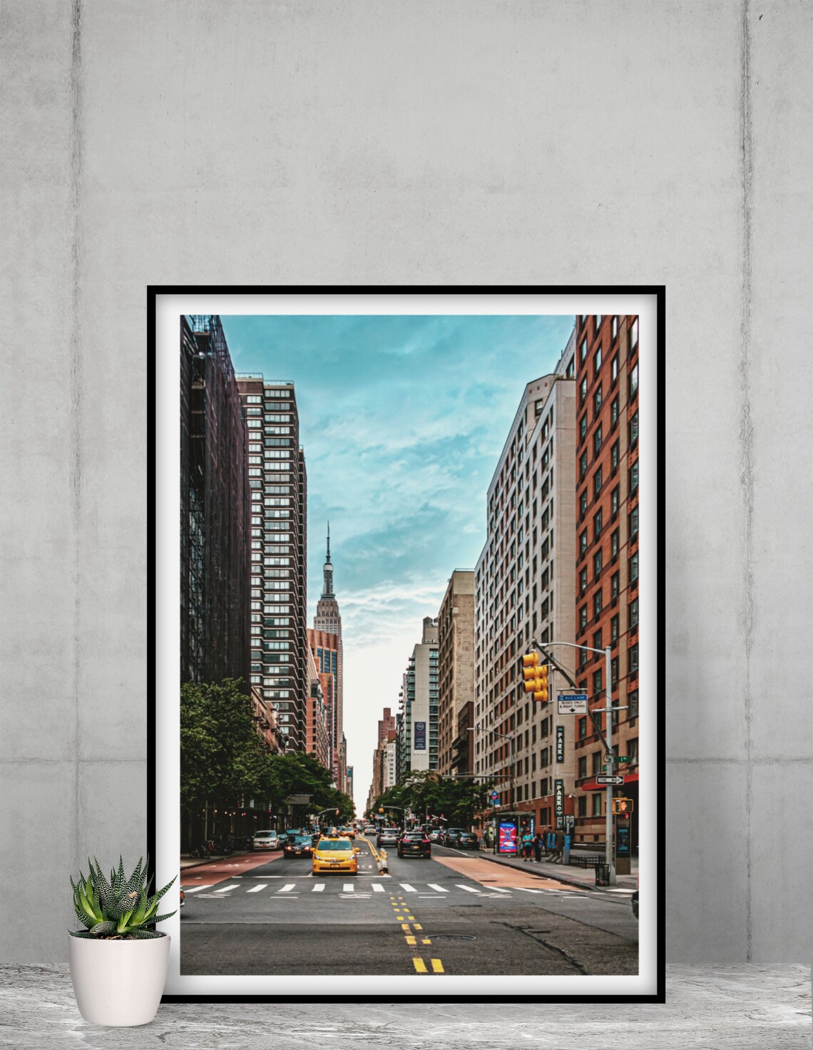 New York City Street Yellow Taxi Manhattan Skyscraper Travel Poster