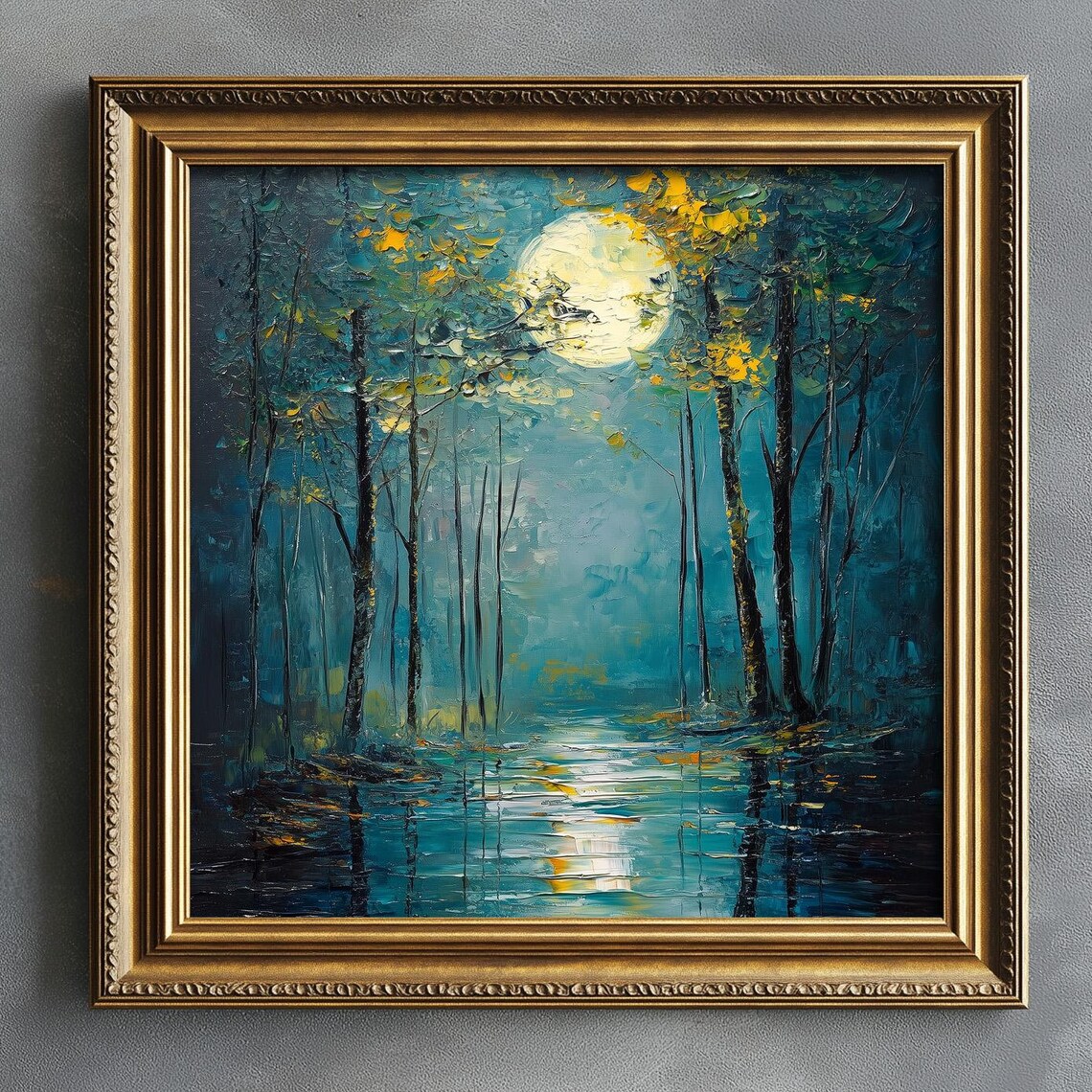 Forest Under Moonlight, Autumn Woods Landscape Art Print