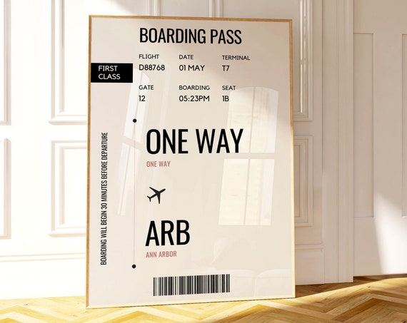 Ann Arbor Wall Art Michigan Poster Midwest Wall Art Travel Poster Ann Arbor Boarding Pass Custom Boarding Pass Wall Art Plane Ticket