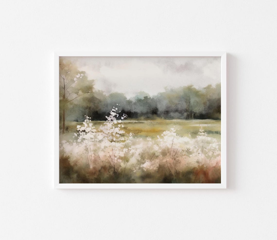 White Wildflower Meadow Watercolor Soft Sage Green Farmhouse Poster - Image 2