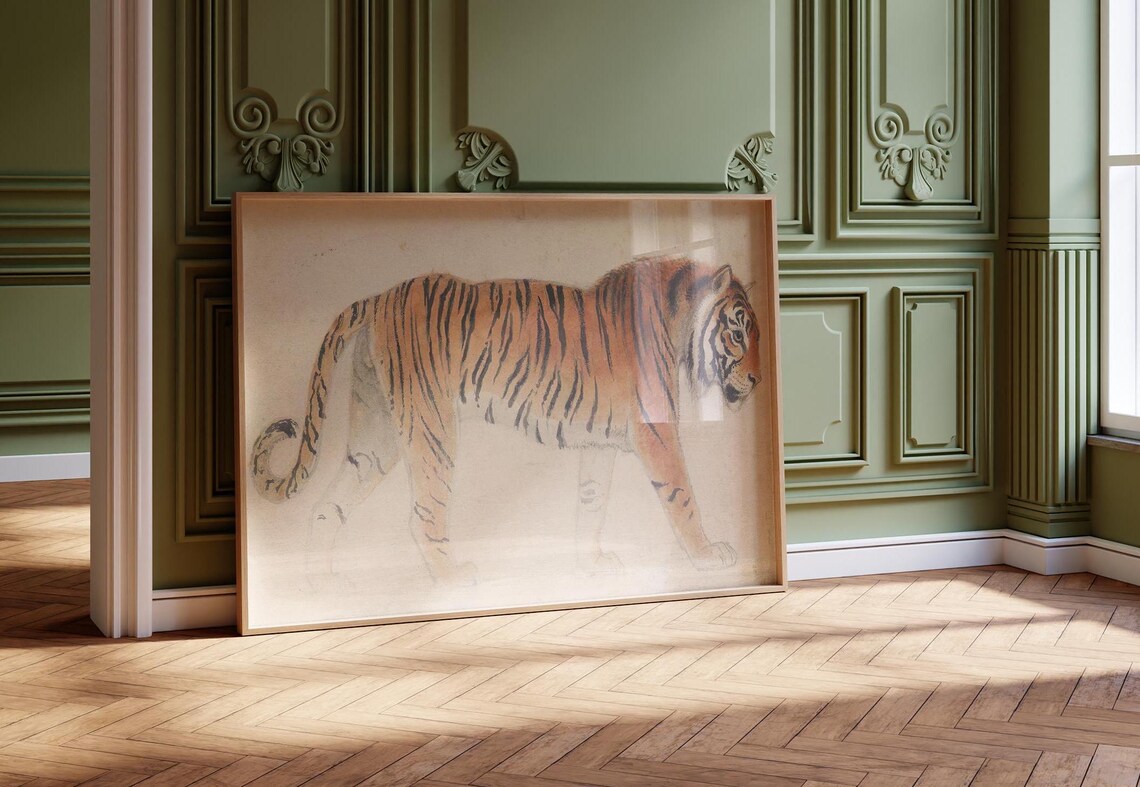 Vintage Tiger Art Print, Neutral Wildlife Decor - Image 2