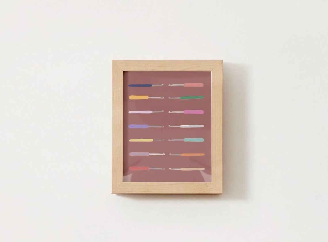 Colorful Crochet Hooks Collection On Mauve Background Craft Poster - Image 3