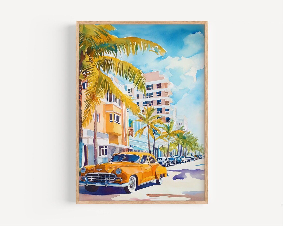 Miami Watercolor Painting Travel Poster