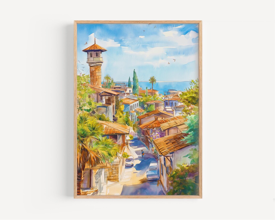Antalya Watercolor Painting, Turkey Travel Poster