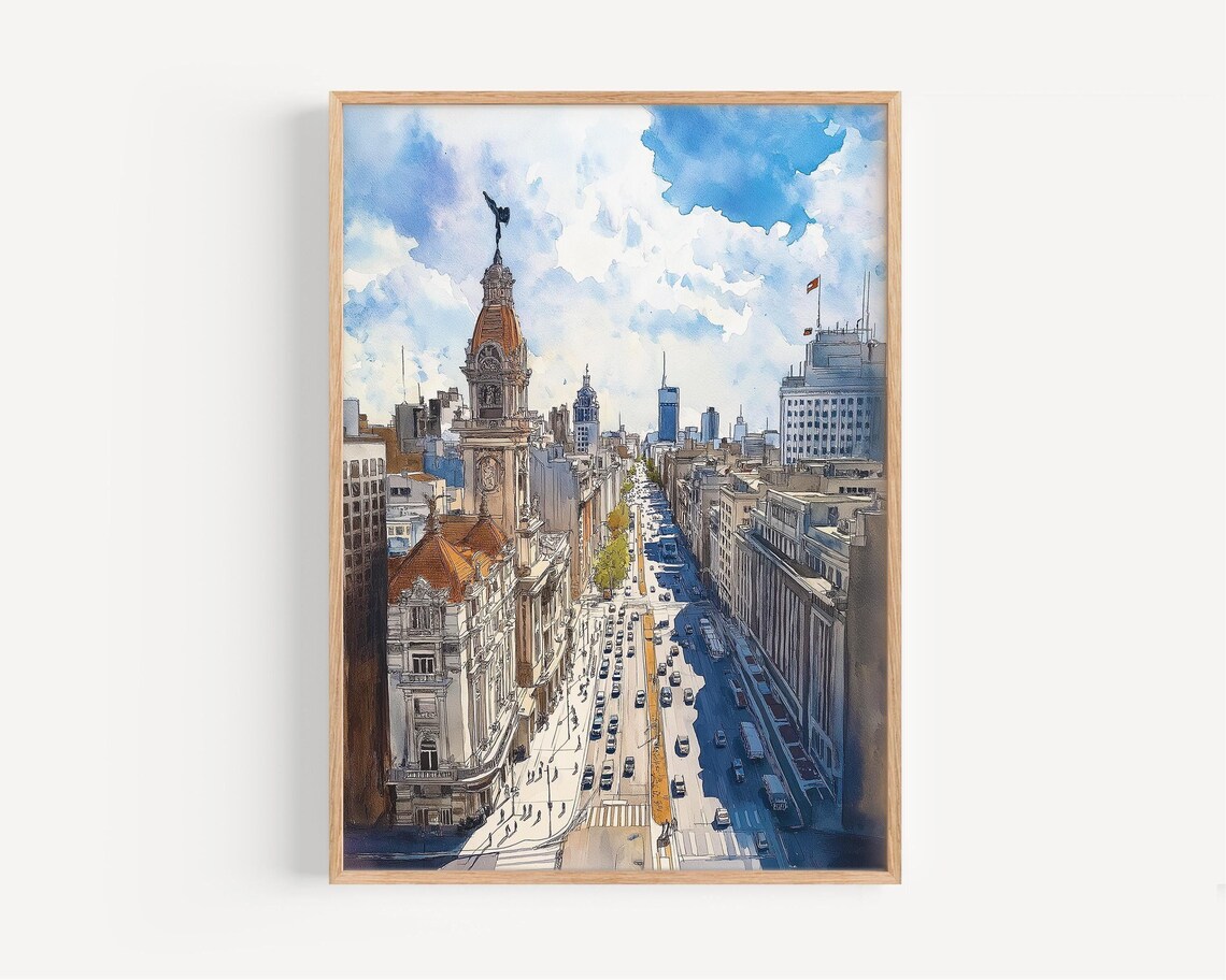 Buenos Aires Watercolor Travel Poster, Argentina