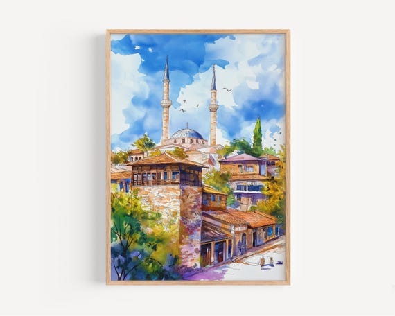Antalya Watercolor Painting Wall Art Travel Print Turkey Poster Decor Illustration Home Turkish