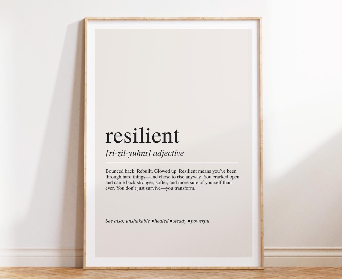 Resilient Definition Motivational Poster Dictionary Word Art for Healing