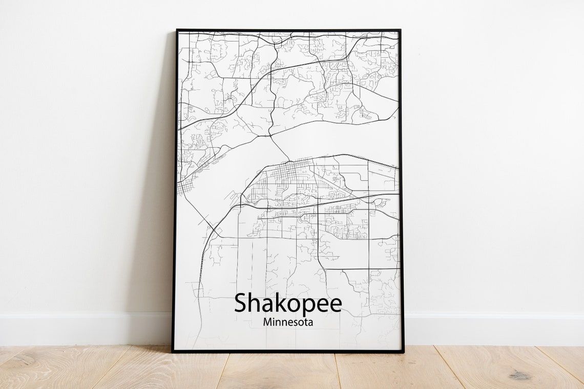 Shakopee Minnesota Minimalist Black And White City Street Map Poster