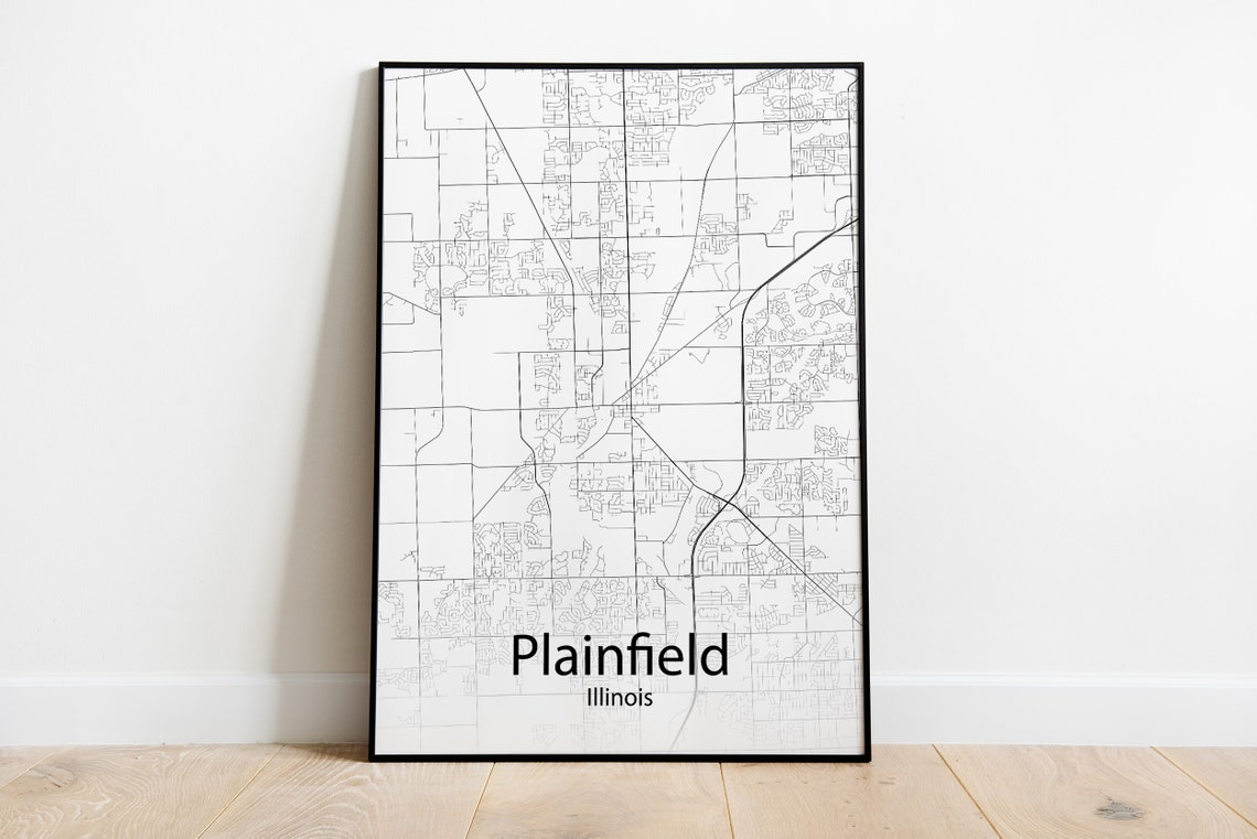 Plainfield Illinois Contemporary Minimalist Street Map Art Print Gift