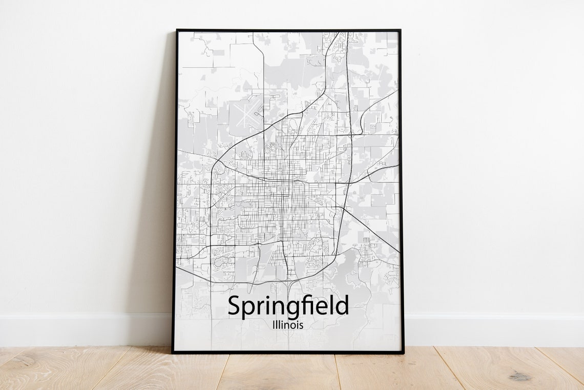 Springfield Illinois Black and White Minimalist Street Map Poster