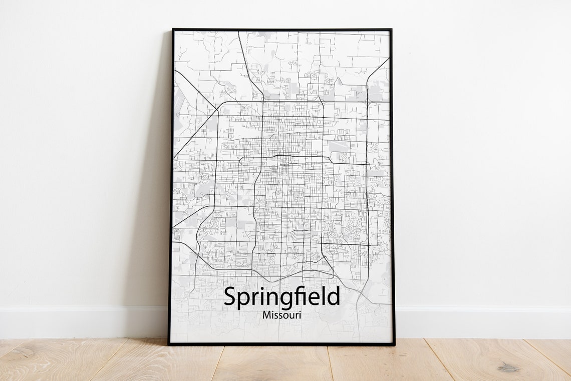 Springfield Missouri Minimalist Black And White City Street Map Poster