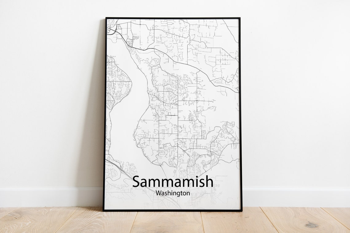 Sammamish Washington Black and White Minimalist Street Map Poster