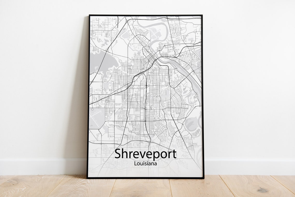 Shreveport Louisiana Black and White Minimalist Street Map Poster
