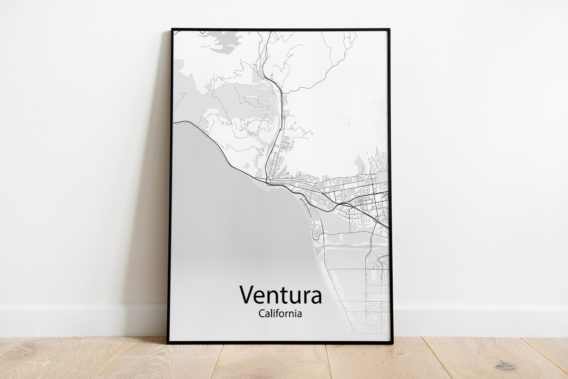 Ventura California Black and White Minimalist Street Map Poster