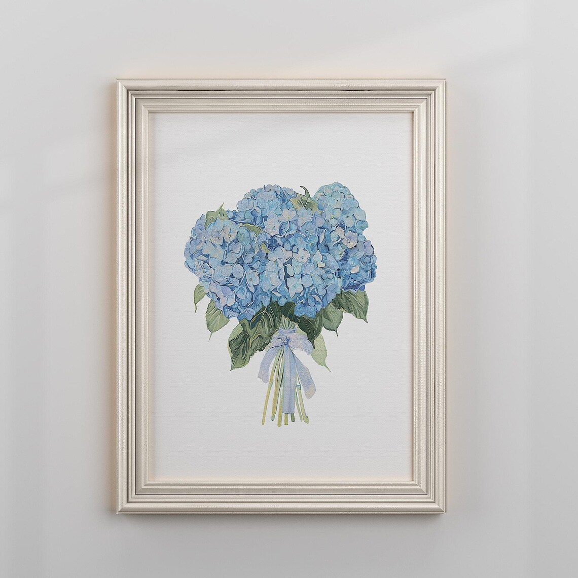 Blue Hydrangea Watercolor Art Print, Coastal Floral