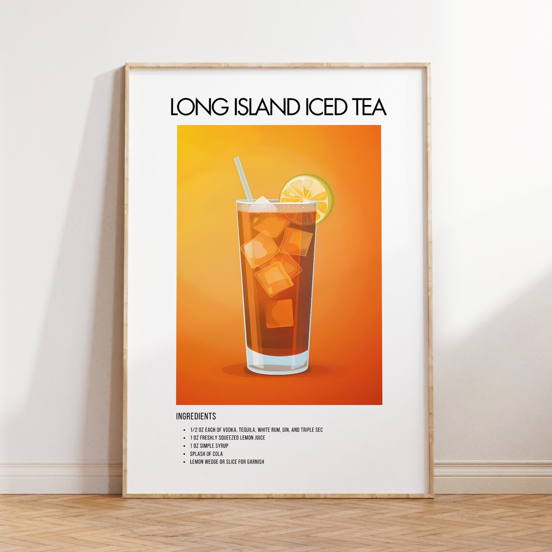 Long Island Iced Tea Classic Cocktail Recipe Ingredient Art Poster