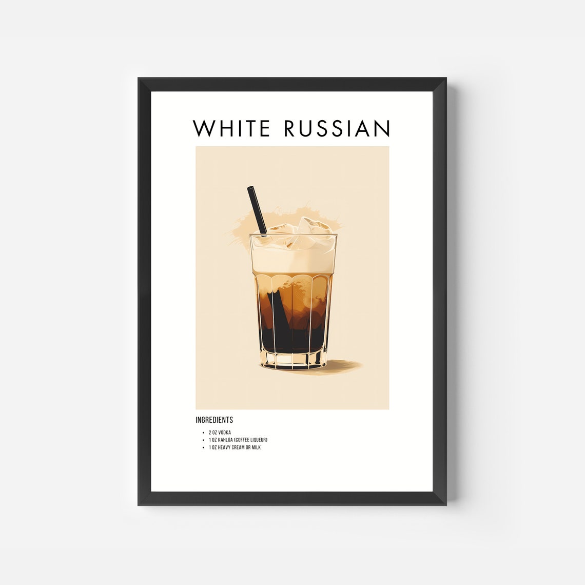 White Russian Cocktail Recipe Minimalist Kitchen Bar Art Print - Image 2