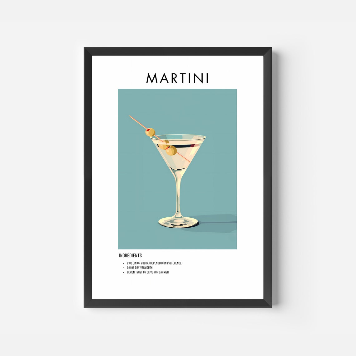 Classic Martini Cocktail Recipe Poster with Ingredients for Bars - Image 2