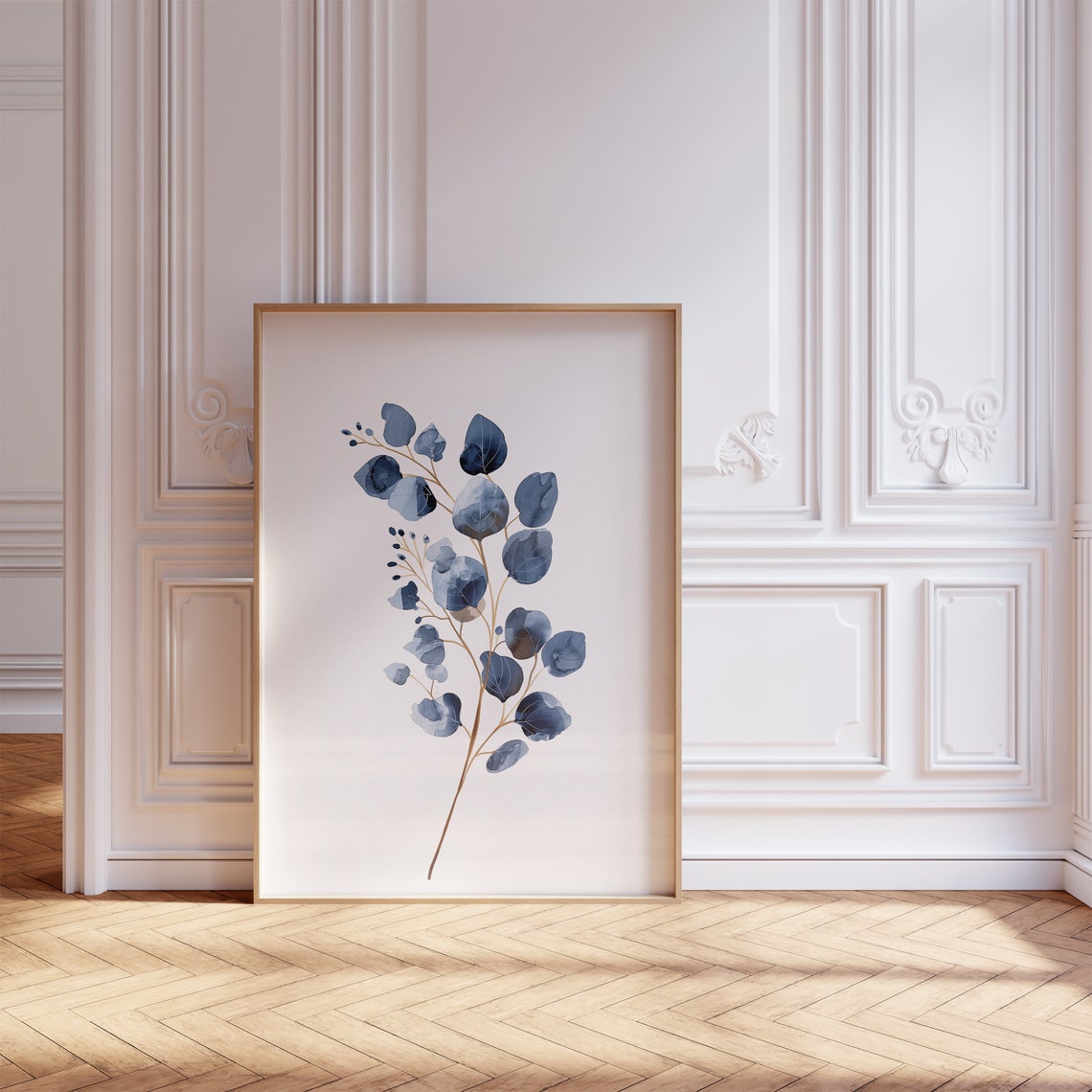 Blue Eucalyptus Watercolor Stem Minimalist Botanical Art Poster - Image 2