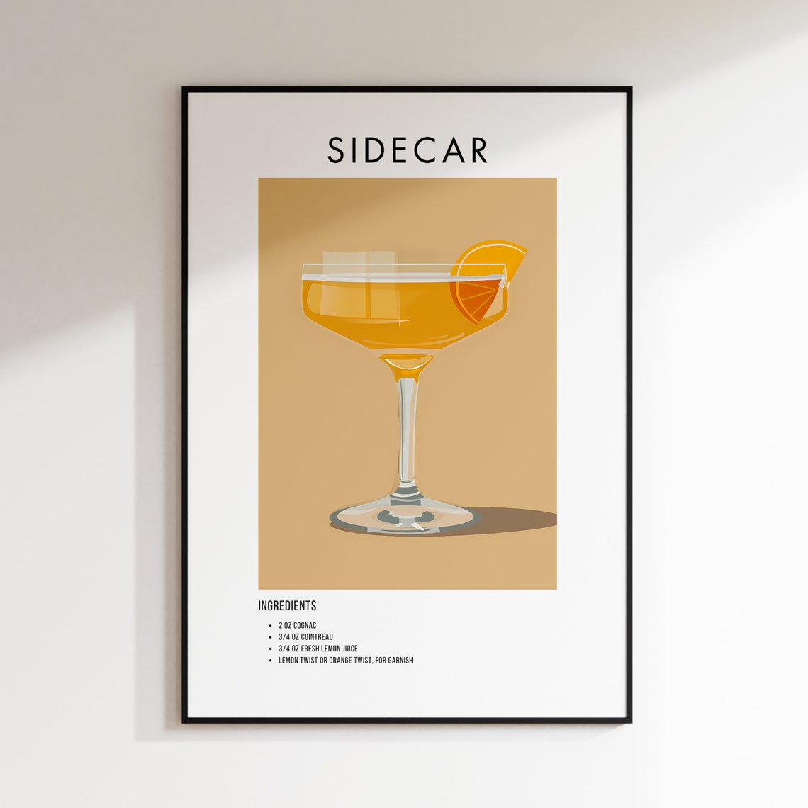Sidecar Classic Cognac Cocktail Recipe Ingredient Art Poster - Image 2
