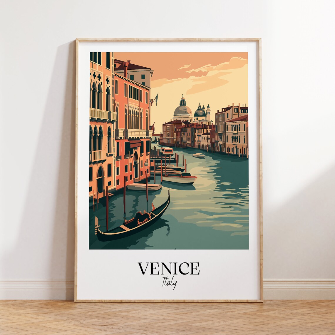 Venice Italy Grand Canal Gondola Sunset Vintage Travel Poster