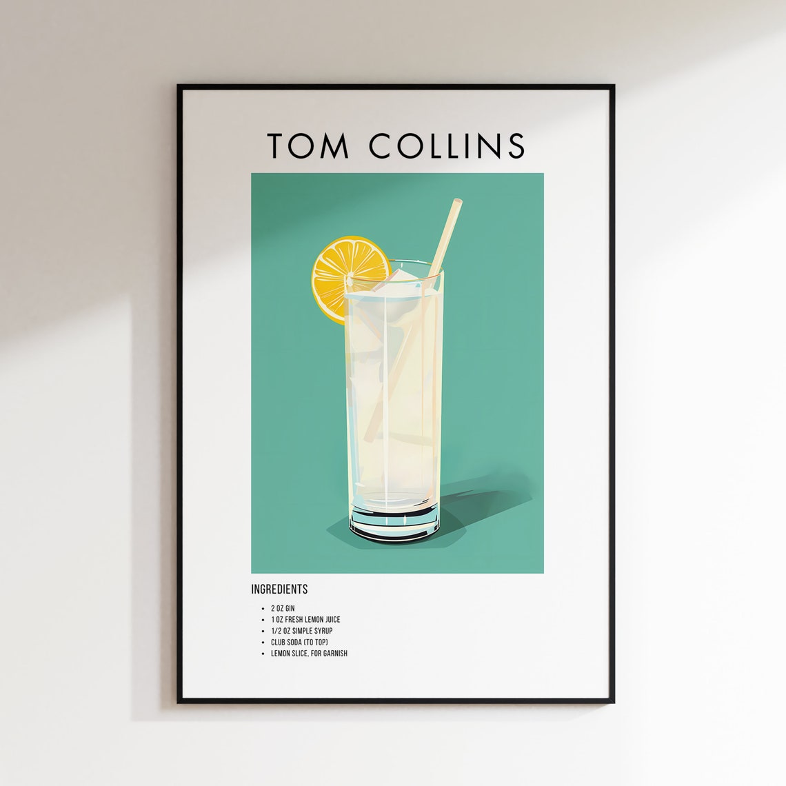Tom Collins Classic Gin Cocktail Recipe Ingredient Art Poster - Image 2