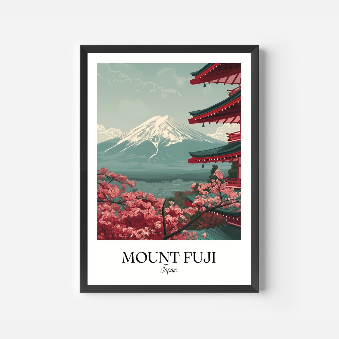 Mount Fuji Japan Pagoda Cherry Blossom Vintage Style Travel Poster - Image 2
