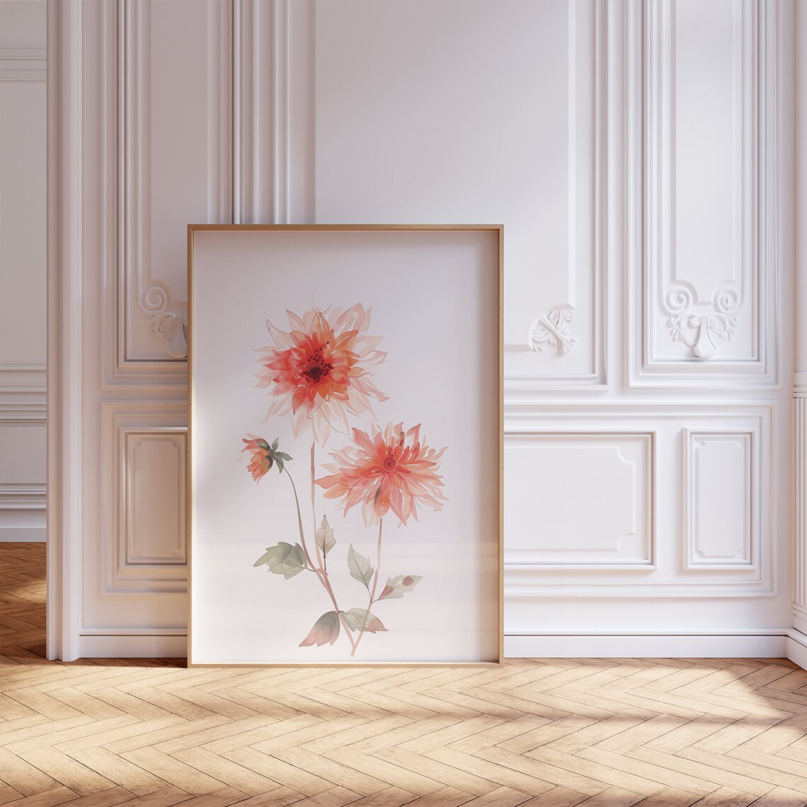 Red Dahlia Watercolor Blooms Minimalist Botanical Art Poster - Image 2